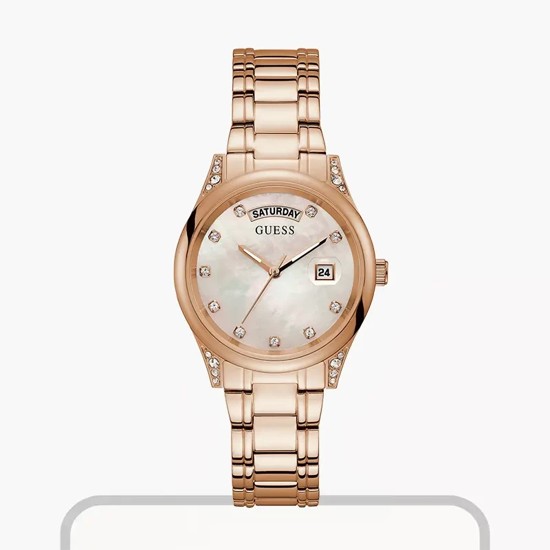 Guess Aura Mother of Pearl White Dial Fashion Ladies Watch- GW0047L2